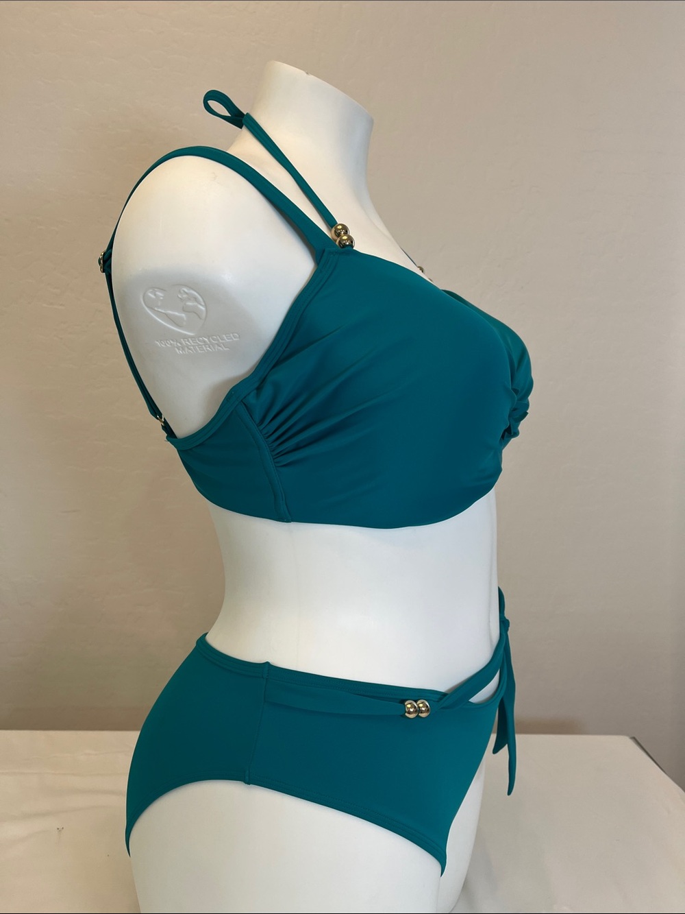 Teal Halter Floral Accent Bikini Set - Women Swim - Picture 4 of 6
